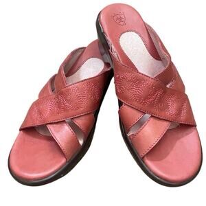 Ariat Leather Slip On Wedge Heel Crossed Decorative Straps Pink Sandals Size 7